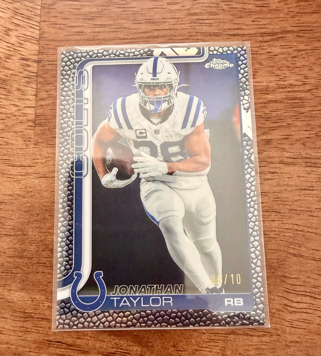 JonathonGoad's tweet photo. @cardboardbst $250 2025 Topps Chrome Black Leather Football Jonathan Taylor 6/10 https://t.co/9Gf1xtisx8