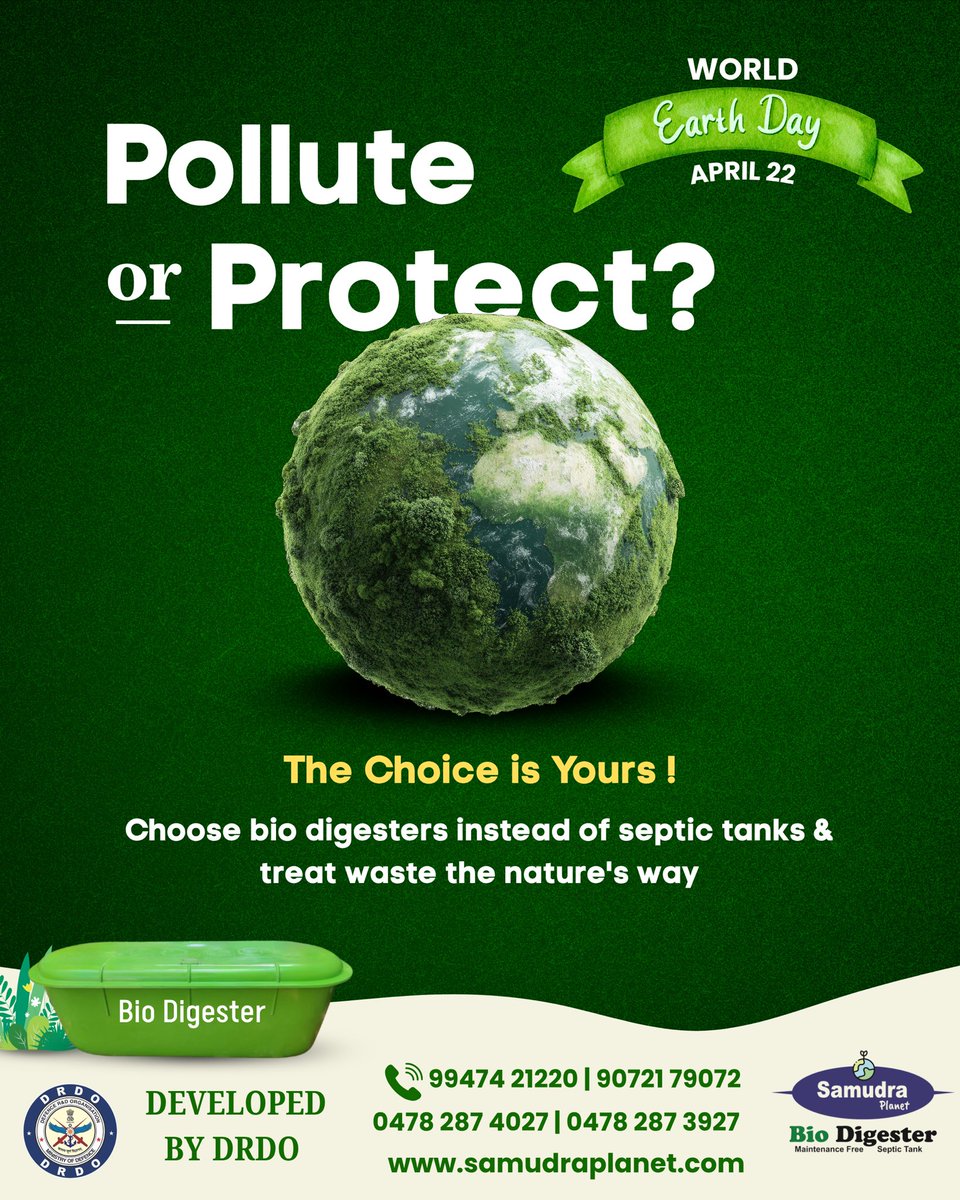 SamudraPlanet's tweet photo. Nature already knows how to deal with waste. We just follow her lead. This Earth Day, take a step towards sustainable living. Choose Samudra Planet bio digesters instead of septic tanks. #worldearthday #earthday https://t.co/Uunluv0qYq