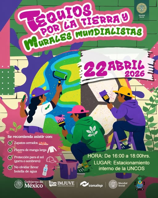 Comprometidos con el cuidado de nuestro entorno.
En el marco de la Jornada Nacional de Tequios por la Tierra y Murales Mundialistas,  la Universidad de la Costa llevará a cabo una actividad que promueve la conciencia ambiental y la participación comunitaria.
-Fecha: 22 de abril