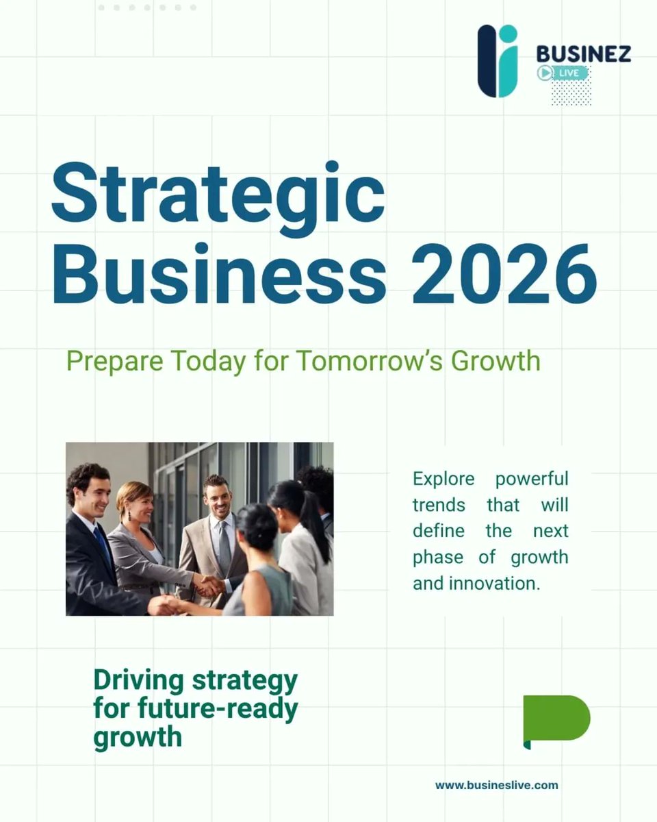 BusinezLive's tweet image. 2026 belongs to businesses that plan smarter today. Stay ahead with strategy that drives future-ready growth. 🚀

#Business2026 #StrategicGrowth #FutureReady #BusinessStrategy #Innovation EntrepreneurMindset GrowthPlanning Leadership BusinessTrends