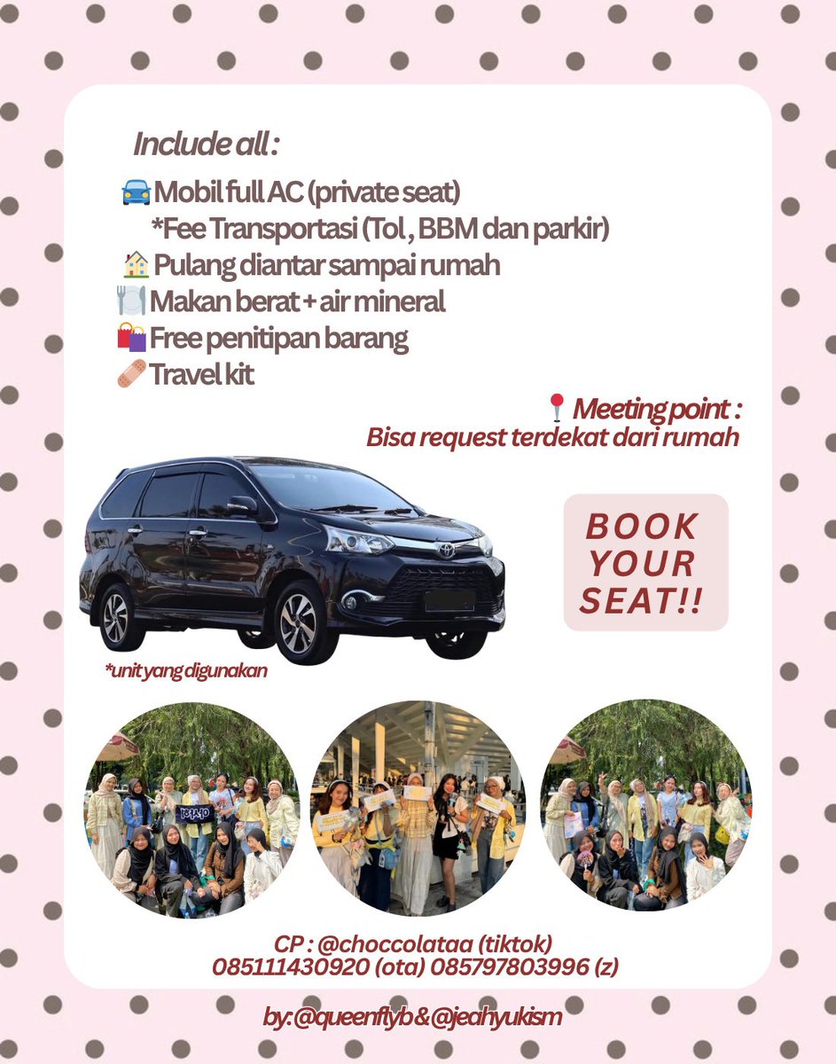 LAST CALL!!!! ⚠️ buat teume dari bandung yang masi belum ada trip bisa dicekii yaa~ pulang bisa dianter sampe rumah jugaa!!! buat d1 udah full booked, buat d2 masih kesisa 4 seat + 1 seat buat pulangnya aja yaa.. yuk