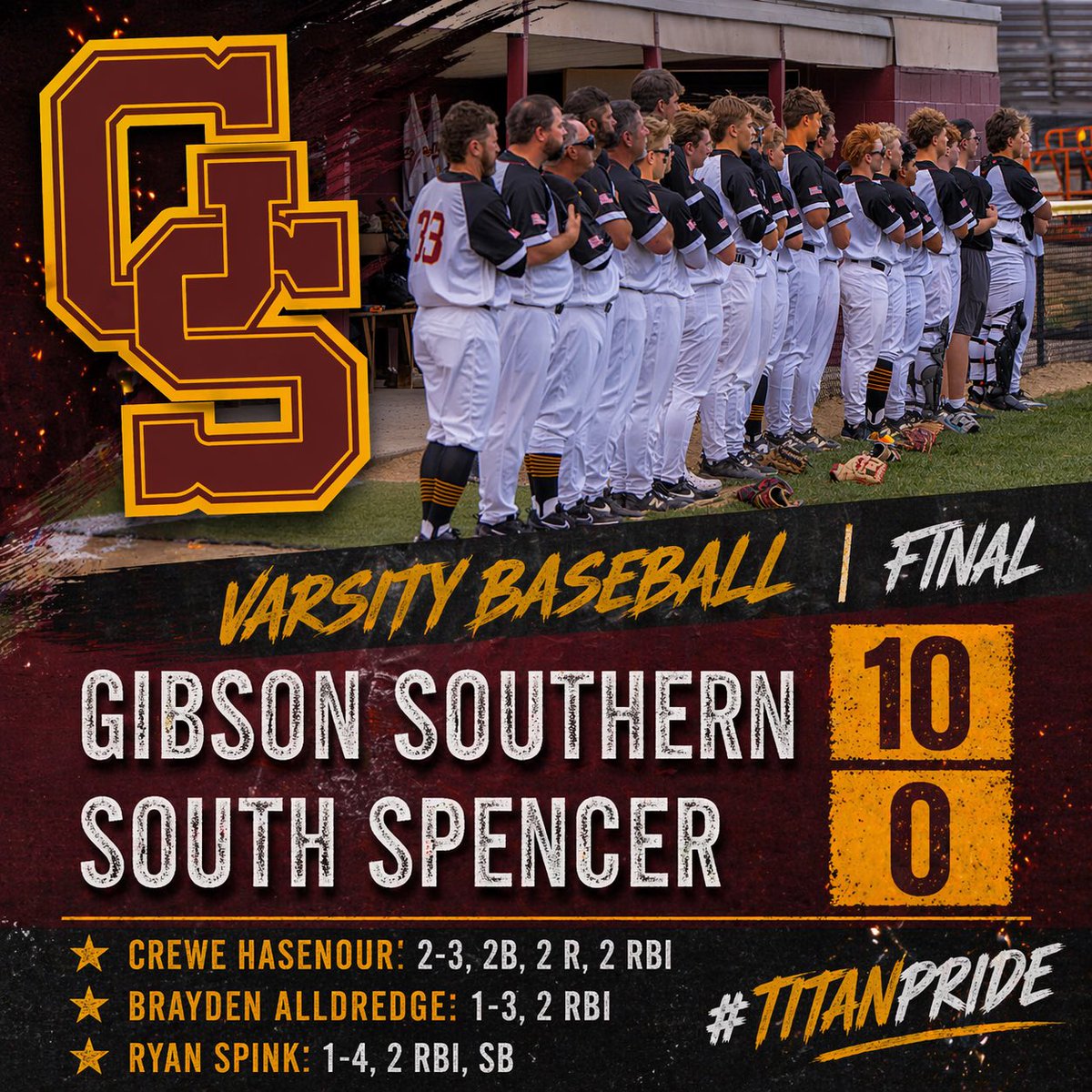 GSTitans1's tweet photo. Varsity Baseball | Final https://t.co/RdfbjCHc3r