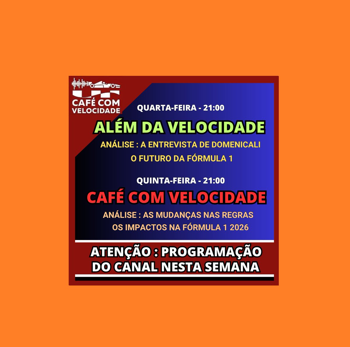 CafeVelocidade's tweet photo. Grade diferente essa semana no @CafeVelocidade !

Fique atento e não perca: https://t.co/1qwDT5NykE