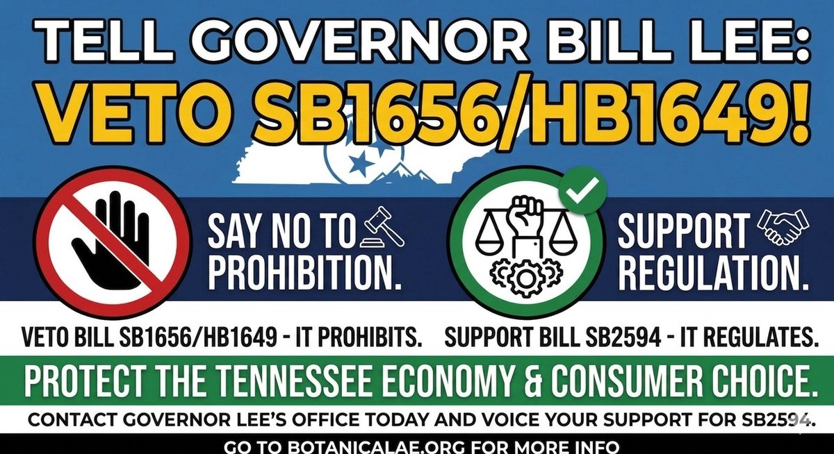 BAE_BotanicalAE's tweet photo. Urgent! Contact Tennessee Governor Bill Lee.  No to prohibition! Urge him to VETO SB1656/HB1649
Go to https://t.co/JpqZ4bl8Vj for more info on how to help. https://t.co/2s1dbZ87Uh