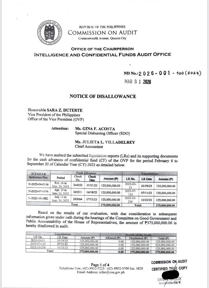 DDS Script: “Cleared na ng COA si Sara”

Reality: 🤦🏻