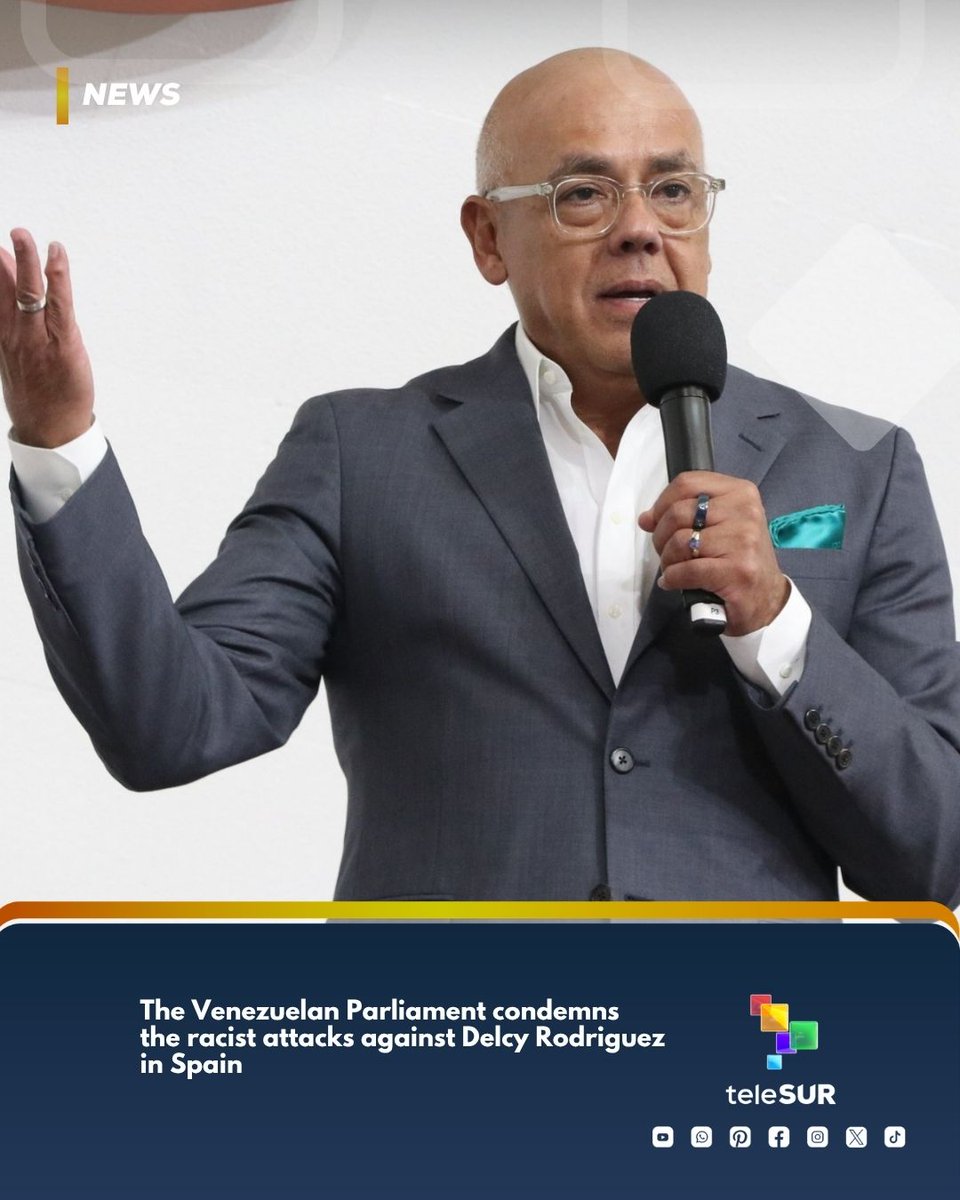 telesurenglish's tweet image. The president of #Venezuela’s National Assembly, Jorge Rodríguez, condemned the racist and misogynistic attacks directed at Acting President Delcy Rodríguez from #Spain. He noted that the Vox and Popular parties are promoting such derogatory actions.

Rodriguez stated that racism