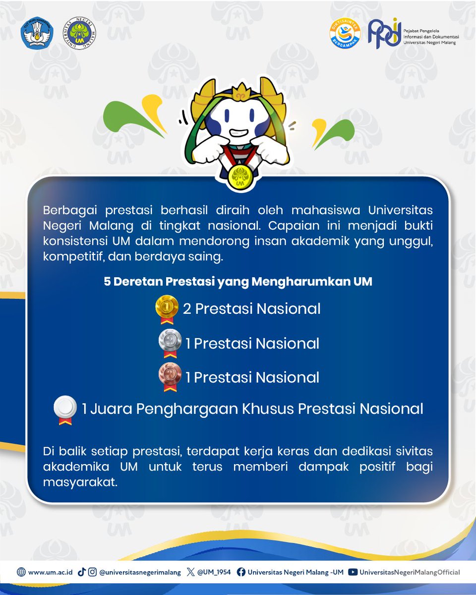 UM_1954's tweet image. #PrestasiUM

Selamat dan sukses kepada para Mahasiswa UM atas capaiannya meraih berbagai prestasi yang luar biasa!👏🏻

Semoga dapat terus menginspirasi dan mengharumkan nama kampus tercinta✨

#UM
#universitasnegerimalang
#ExcellenceInLearningInnovation
#KampusUnggulan