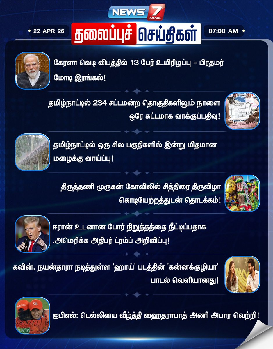 news7tamil's tweet image. தலைப்புச் செய்திகள்!

#Headlines | #NewsUpdate | #LatestNews | #News7Tamil