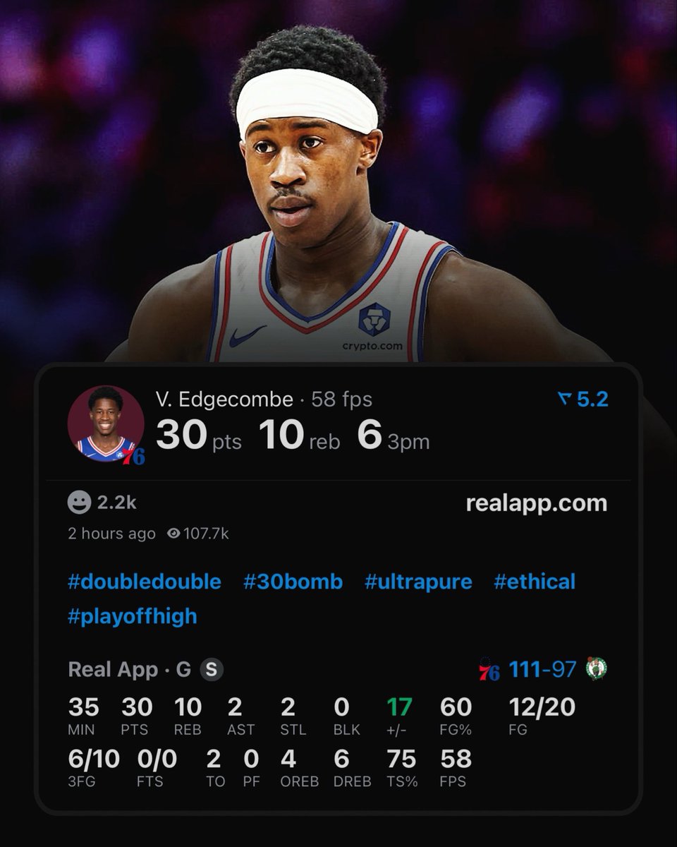 VJ Edgecombe is the youngest player in NBA playoff history to record 30+ PTS &amp; 0 FTA.