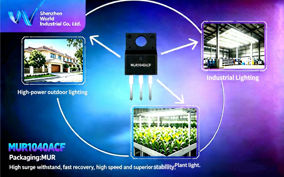 yanasa297282's tweet image. Level up your lighting power supplies with Shenzhen World Industrial’s MUR1040ACF! This 400V ultra‑fast recovery diode delivers stable, efficient performance for 42V–60V outputs. Engineered for high‑power outdoor, industrial, and grow light systems. #Diode #LED #PowerDesign