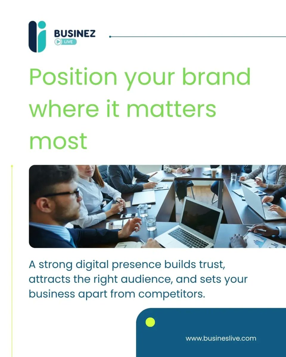 BusinezLive's tweet image. Position your brand where your audience is. 🎯
Build trust, stand out, and grow your business with a strong digital presence.

#BrandPositioning #DigitalPresence #BusinessGrowth #MarketingStrategy #BrandBuilding OnlineMarketing