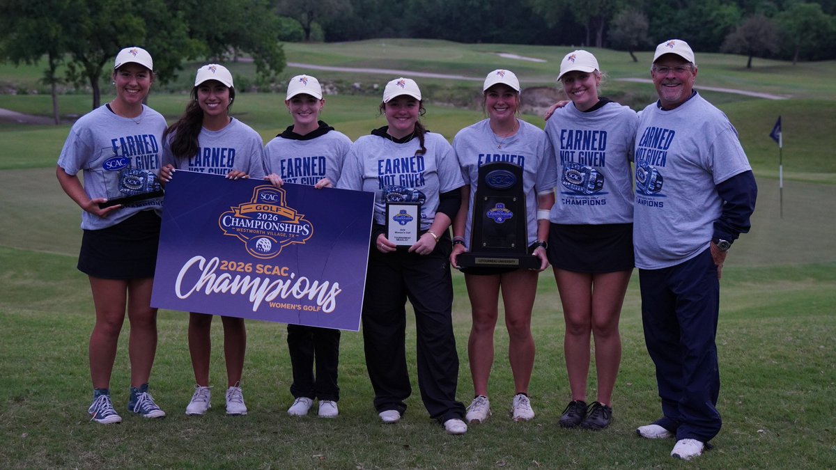 LETUAthletics's tweet photo. 🏆 CHAMPS! 

@LETUGolf women make program history with first SCAC title, while Kinley Pessel collects SCAC medalist honors.

RECAP: https://t.co/2vApvoTyRk

#LeTourneauBuilt #d3golf https://t.co/IbHSNfe08W
