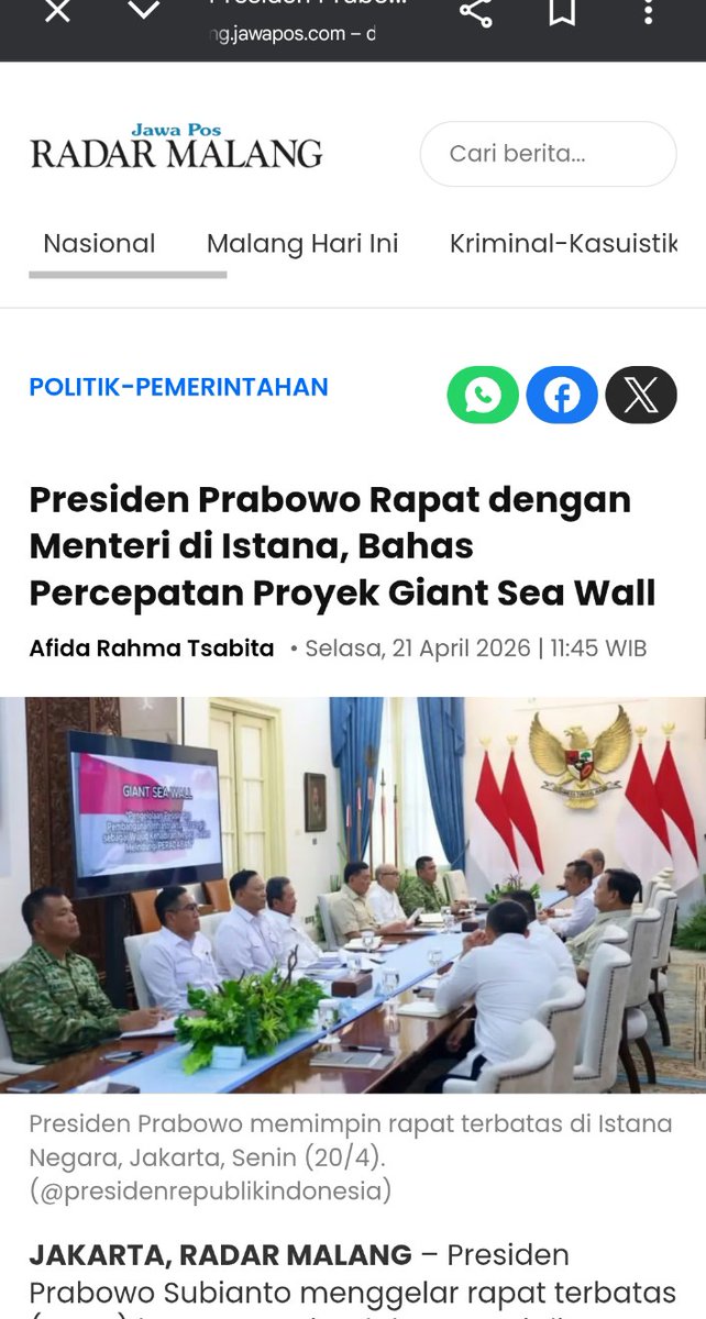 RewwinDewi's tweet photo. Fokus pada kolaborasi lintas sektor jadi kunci. Dalam ratas terbaru,
 Prabowo Percepat GiantSeaWall dengan menekankan sinergi pusat, daerah, dan ahli perencanaan. https://t.co/7HibWm6uh2
