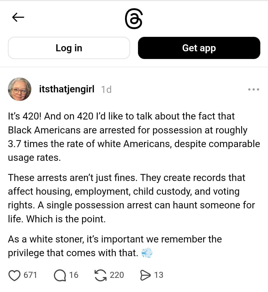 _nthesun's tweet photo. @williamstwts Hey, @williamstwts, you forgot to include the "as a white stoner..." line from the threads post you stole this from: https://t.co/gj9ib9XOnk https://t.co/5J2Totroia