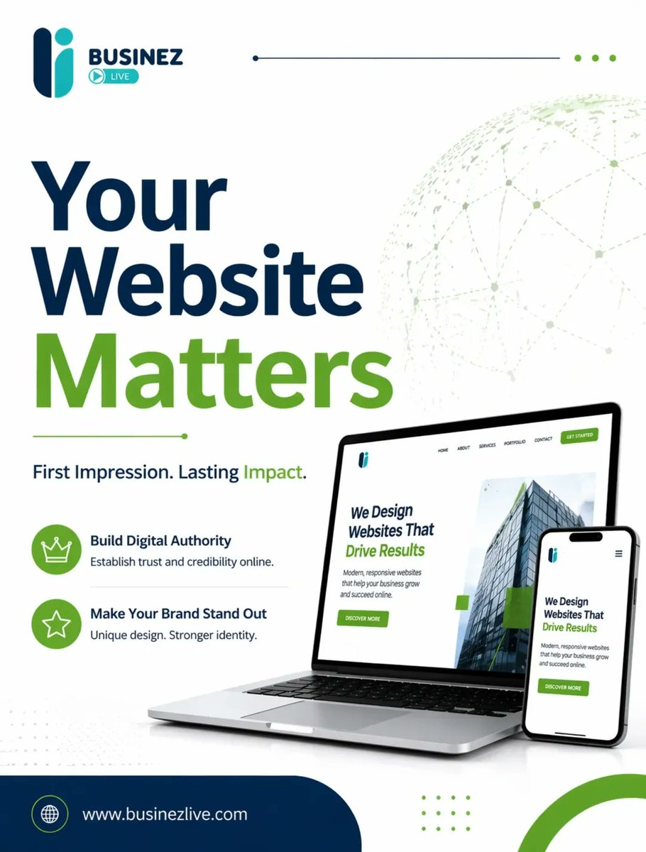 BusinezLive's tweet image. Your website is your first impression.
Make it count with a design that builds trust and stands out.

#WebsiteMatters #FirstImpression #DigitalPresence #WebDesign #BrandIdentity BusinessGrowth OnlineSuccess