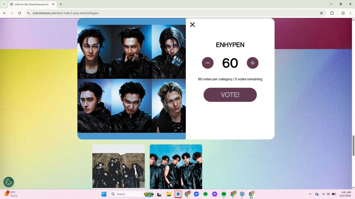 ksn_smiles's tweet image. guys you are allowed to vote up to 60 votes today!!! 

vote.theamas.com/best-male-k-po…
#enhypen @ENHYPEN @ENHYPEN_members