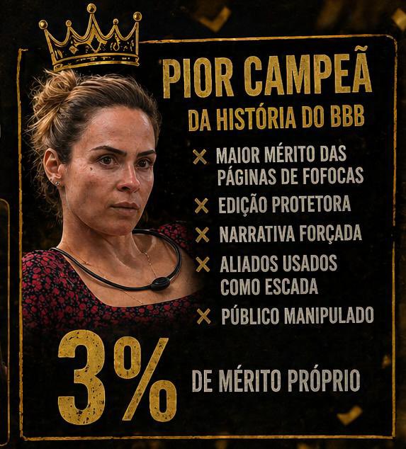 No fim, a vitória parece menos sobre quem jogou melhor e mais sobre quem foi melhor protegida

PARABÉNS AS PÁGINAS DE FOFOCAS VOCÊS PELA PRIMEIRA VEZ FIZERAM UMA CAMPEÃ! #BBB26