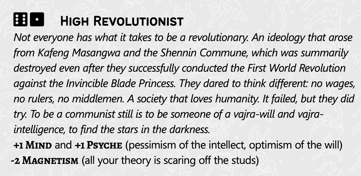 makapatag's tweet photo. one of the Traits you can pick up in 10k Swords is High Revolutionist where your charisma takes a hit bc all your theory is scaring off the huzz https://t.co/JvKkbspHD2