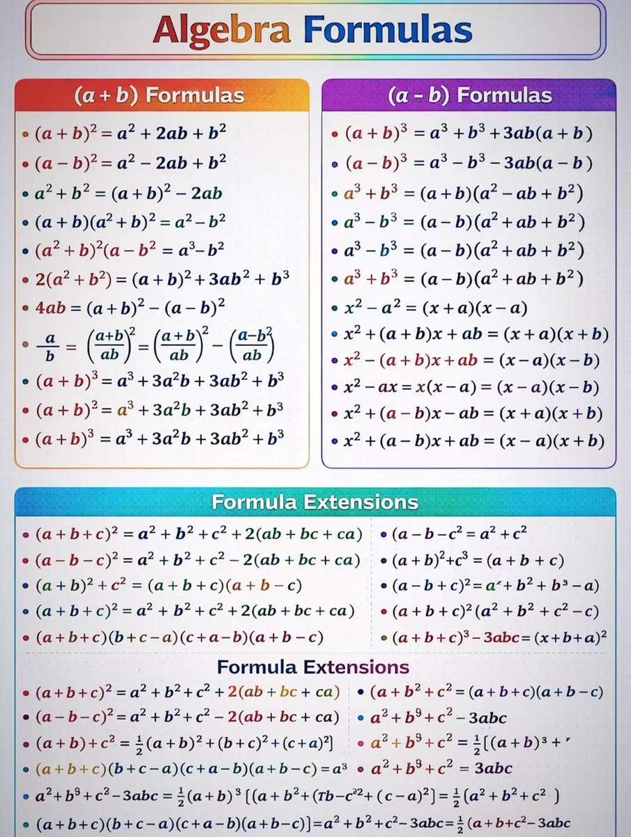 SolvingForZ's tweet image. Algebra Formulas

#math #mathematics