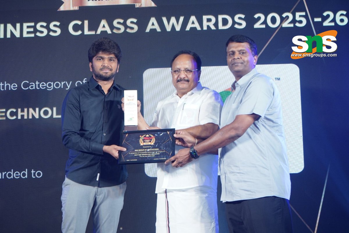 SNS Institutions wins “Excellence in Next Gen Technology Education” at Mirchi Business Class Awards—driving innovation and future-ready talent 🚀
#SNSInstitutions #Awards #Innovation #TechEducation