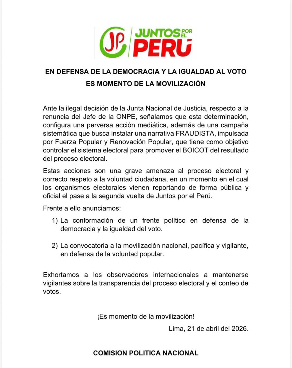 Reza el axioma: “a confesión de parte, relevo de prueba” #JodetePeru con este comunicado reconoce que <a href="/pcorvetto/">Piero Corvetto</a> era su peón encargado de hacerlos pasar a la 2da vuelta, por eso ahora rebuznan 👀👇
