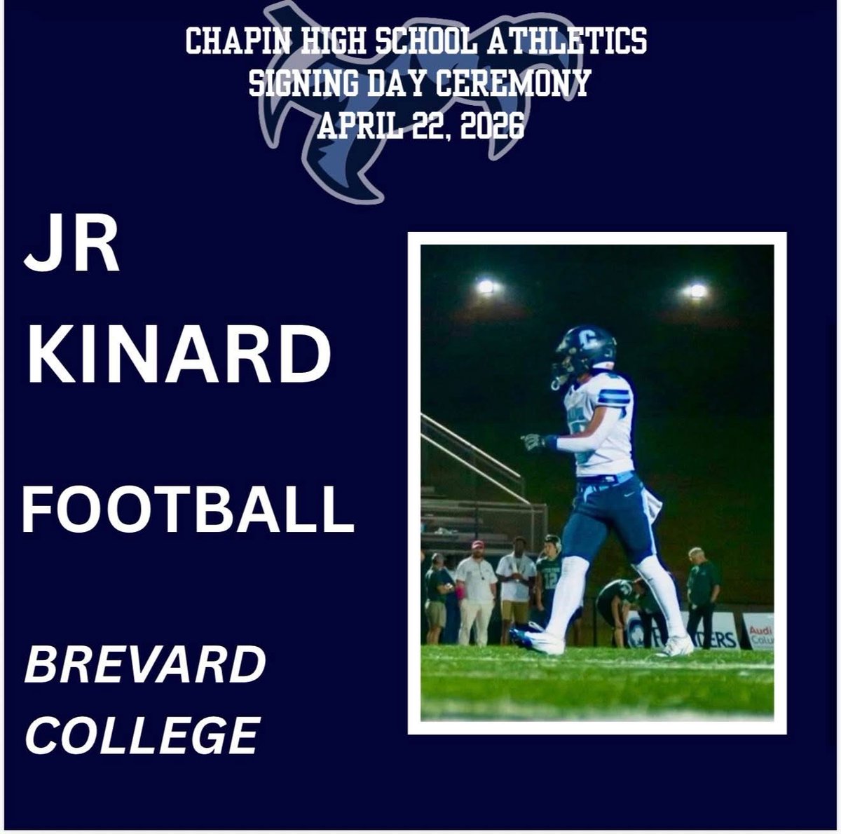 JRKinard2's tweet photo. Excited for my Signing Day Ceremony @ChapinFB @BrevardF5  @CoachRyanCole   @CoachJTinsley @LouatTheState @CDearing82 @iguerin @JP_Priester @junebugnewyork @huffstersports @PrepRedzoneSC @RickHenry10 @wachfox_hss https://t.co/w7jTk6w3ZS
