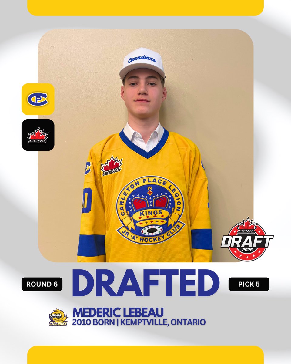 CPCANADIANS's tweet photo. CCHL DRAFT 2026

We would like to welcome all of the newest Canadians to our CPC family. Congratulations on being selected in the 2026 CCHL Draft. 

🔵🟡🔵
#CPC https://t.co/wkjuuji0FW