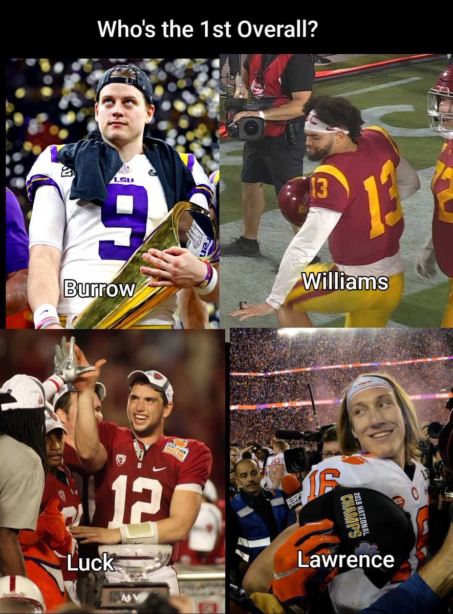 TGdaBeast's tweet photo. 🔥 DREAM NFL DRAFT SCENARIO 🔥
What if these 4 generational quarterbacks were ALL available in the SAME draft class? 👀
Andrew Luck
Trevor Lawrence
Caleb Williams
Joe Burrow
Who is going #1 overall? Drop your pick in the replies ⬇️
#NFLDraft #QB #1stPick https://t.co/eTy3i0kfbq