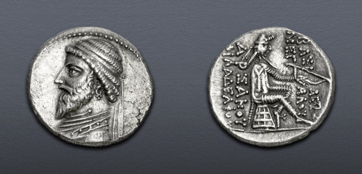 cngcoins's tweet image. KINGS of PARTHIA. Artabanos III. 126-122 BC. AR Drachm (22mm, 3.87 g, 12h). Ekbatana mint. Near EF.

Lot 305 from【E-Sale 608】, ends April 29, 2026, 10 AM EDT.
.
.
.
#cng #auction #history #art #ancientgreek #parthia #drachm #silver