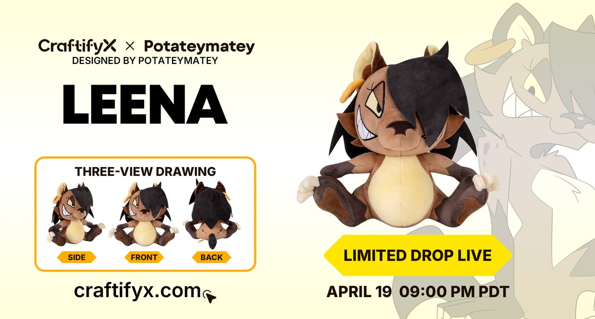 Watch out! Leena is officially on the loose! 🐾

This smug hyena didn't just come to sit on your shelf—they’re here to take over your keyboard, steal your snacks, and be your favorite pint-sized bully. Inspired by the golden age of cartoons, Leena’s chaotic energy is perfectly