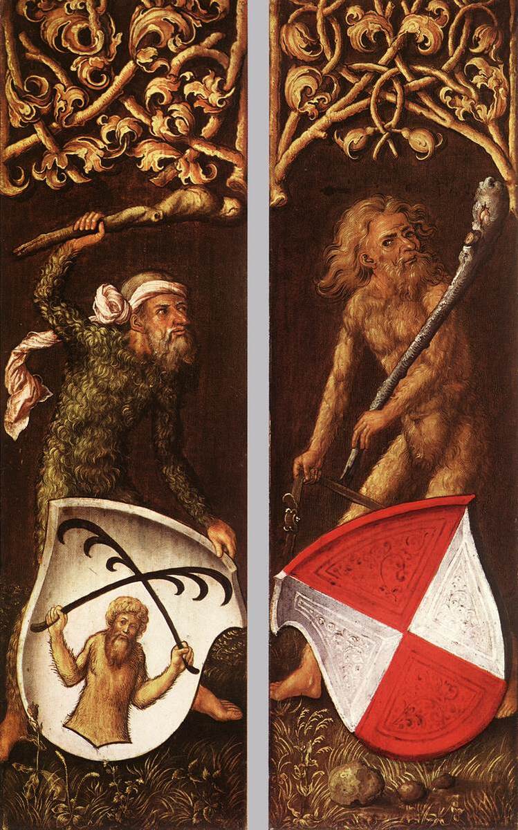 artistdurer's tweet photo. Sylvan Men with Heraldic Shields #artbots #dürer https://t.co/CJciraSst1