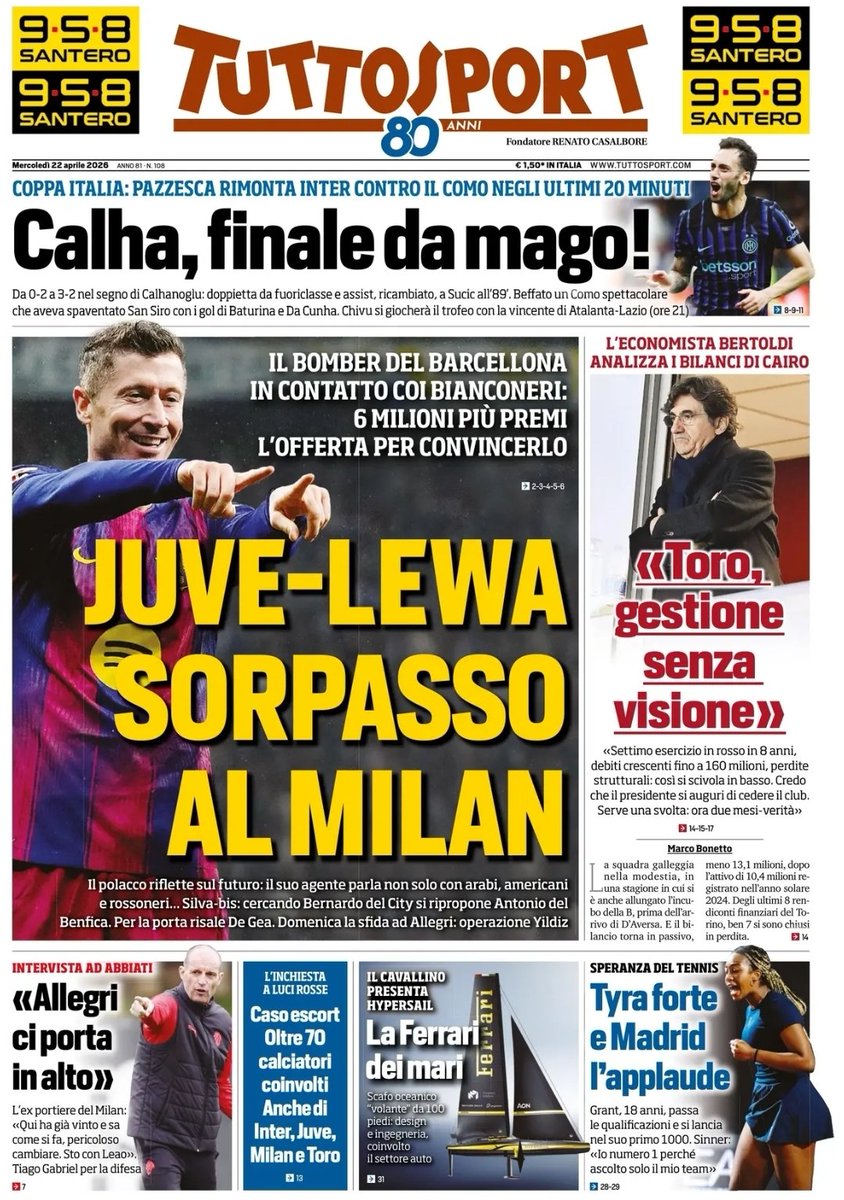 Chehaly's tweet image. #JUVE-#LEWA
OVERTAKING #MILAN

The #Barcelona striker is in contact with the bianconeri: 6 million plus bonus to convince him

The Pole is reflecting on his future: his agent is speaking not only with the Saudis, the Americans and the rossoneri... #Silva-bis: while pursuing