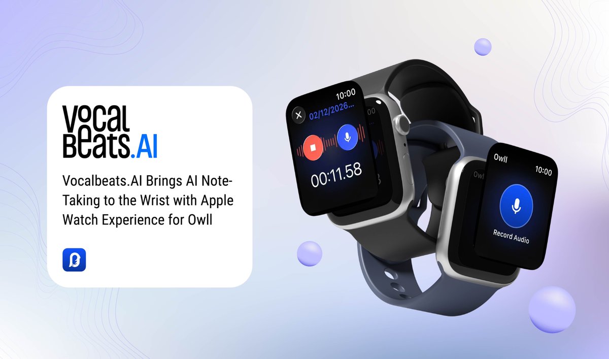 VocalbeatsAI's tweet image. Introducing #Owll for #Apple Watch. Capture ideas on the go, right from your wrist.
 
Tap to record, sync across your Apple devices, and let Owll's AI turn your thoughts into summaries &amp;amp; action items.
 
📲 Download: shorturl.at/JLgzW
 
#VoiceAI