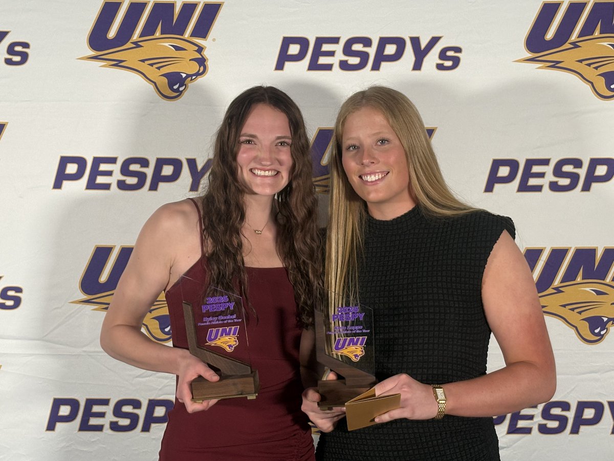 And the PESPY for Female Athlete of the Year goes to...

🏆 Ryley Goebel (<a href="/UNIwbb/">UNI Women’s Hoops</a>) AND Kate Lappe (<a href="/UNISoftball/">UNI Softball</a>)

#EverLoyal | #LegacyEra | #PESPYS2026