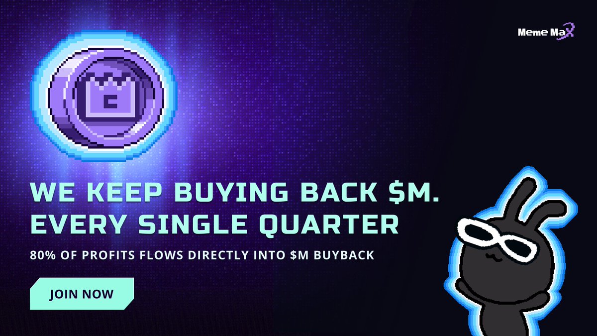 Community First. Always. 🤝

We’re thrilled to announce the new MemeMax buyback program, designed to supercharge the <a href="/MemeCore_M/">MemeCore</a> ecosystem:

🔥 80% of all trading fee profits will be dedicated to $M token buybacks.

When MemeMax wins, the MemeCore community wins. Let's build. 🚀