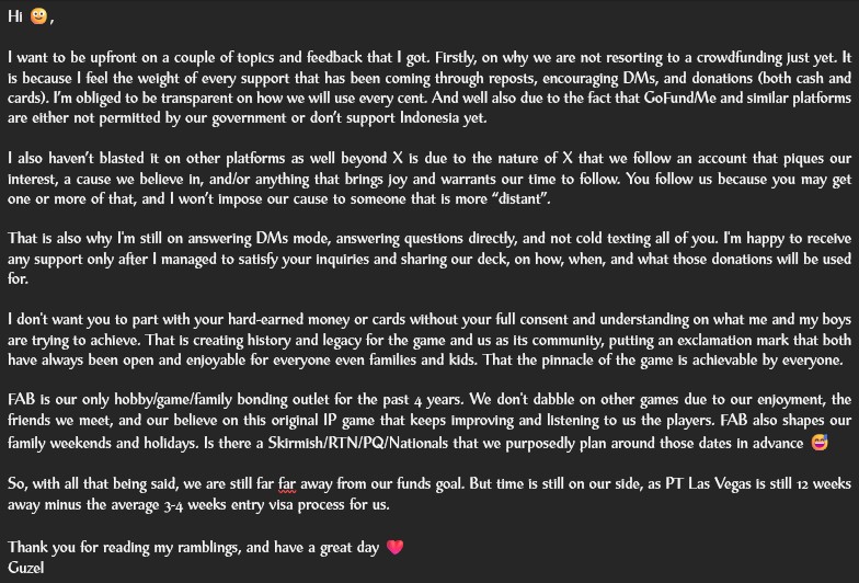 thefabfamfun's tweet photo. day 6 after i posted my initial plea for your help on supporting Matteo to get him to #fabtcg PT Las Vegas

we cant thank you enough for the overwhelming reposts, ideas, and support up until now 🙏

⬇️ my attempt to answer your DMs and suggestions ⬇️ https://t.co/NocqMVGBr6