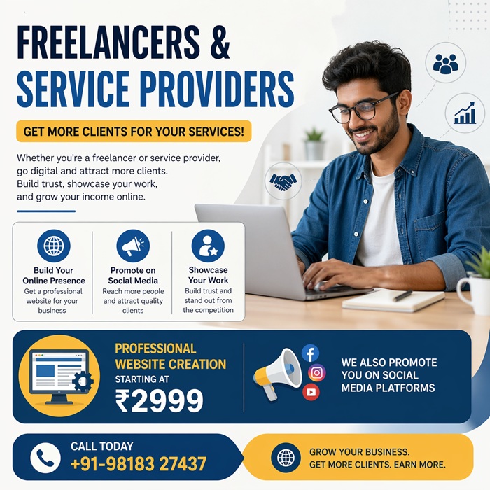 india_bizzness's tweet image. 🚀 Freelancers &amp;amp; Service Providers – Grow Your Clients Online!
Ready to get more clients and boost your income? Take your services online and build a strong digital presence with ease. 

#FreelancerLife #ServiceBusiness #WorkOnline #DigitalGrowth #ClientGrowth #DigitalServices