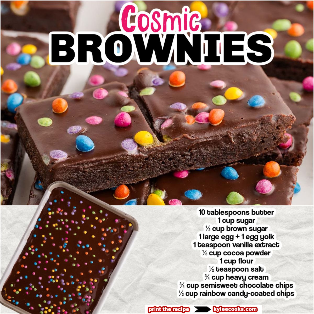 kyleecooks's tweet image. These homemade Cosmic Brownies are pure childhood joy, thick, rich, and full of chocolate flavor. #brownies #dessert #nostalgia #chocolate #kyleecooks kyleecooks.com/cosmic-brownie…