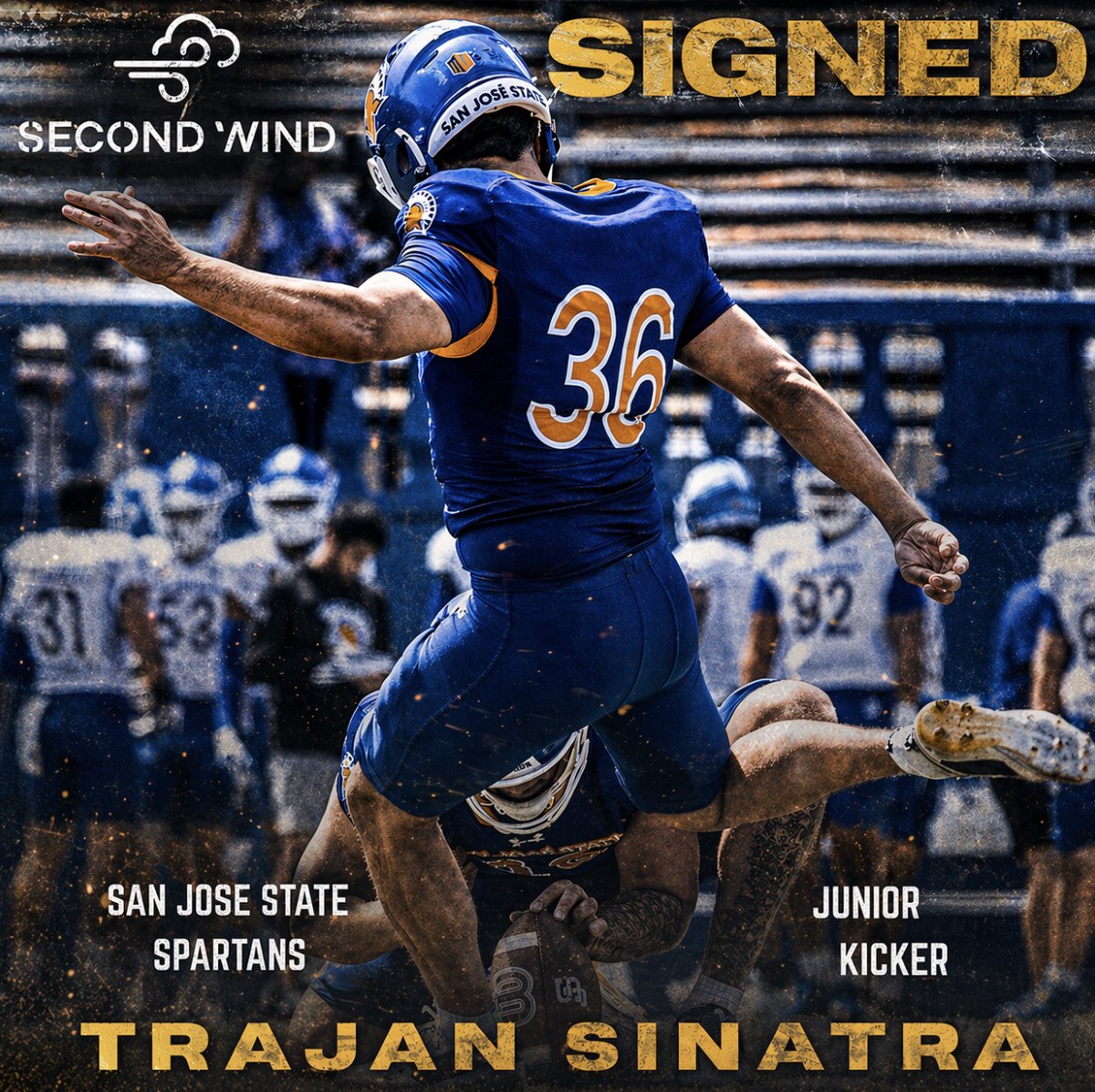 Secondwindpro's tweet image. 🚨Welcome @TrajanSinatra36 to the Second Wind team🚨 The former Idaho State kicker recently transferred to San Jose State.   

The junior kicker made 18/22 of his field goals with a long of 56 yards last season 🔥

#NIL #NCAA #secondwindpro