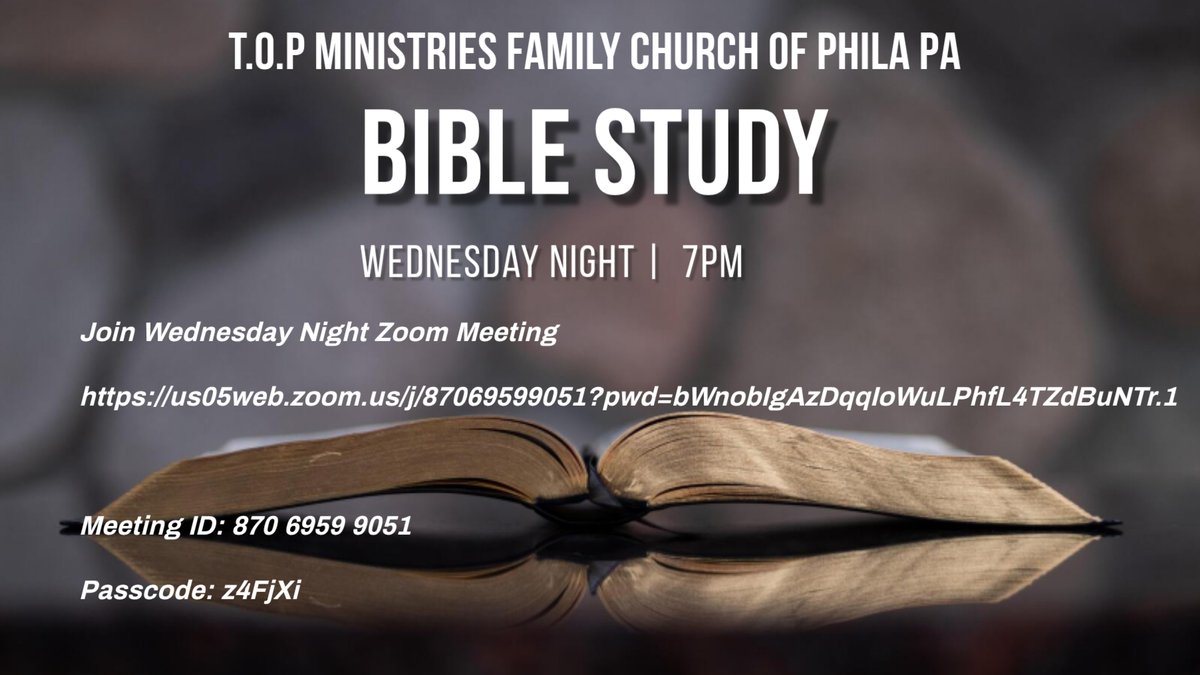 Michael35427826's tweet image. Join us every Wednesday night at 7PM for Bible Study via Zoom. Connect with us online to grow in faith and fellowship. #BibleStudy #Faith #Community