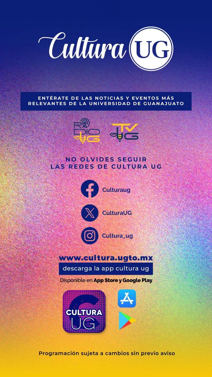 CulturaUG's tweet photo. 👀✨ Y tú…
¿ya checaste nuestros eventos en la Agenda Cultura UG?
🎭🎶📚 Hay algo para ti
Descubre, agenda y vive la cultura UG.
https://t.co/RuKJH5VC8B
Descarga la App Cultura UG 
#AgendaCulturaUG #ViveLaUG #CulturaQueInspira https://t.co/gOizeZd1hw