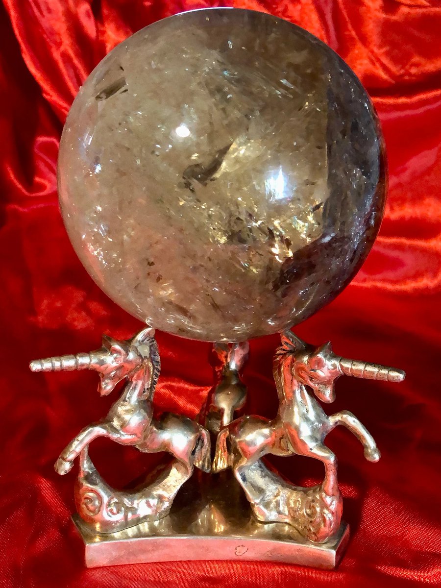 SubRosaMagick's tweet image. Smoky Topaz/Citrine Scrying 'Crystal Ball' - Large 92mm Sphere - Vintage Brass Unicorn Stand - #Renaissance #Divination #Witchcraft #Psychic #Unicorns #FairyTaleTuesday 
link in comments
