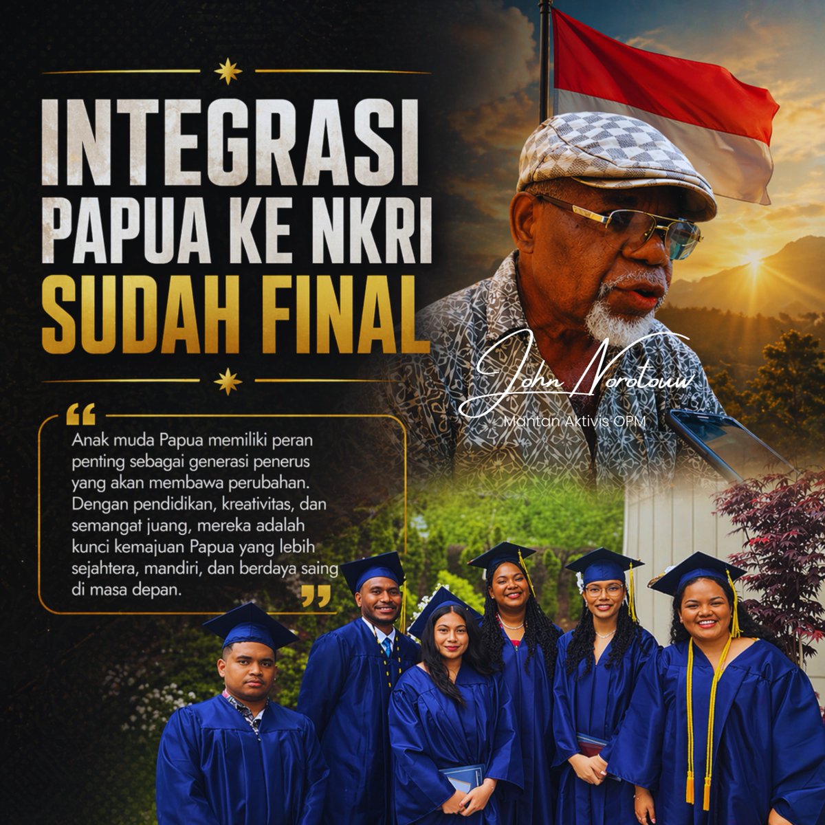 suarakeadilan88's tweet image. Fokus kita bukan lagi memperdebatkan, tapi membangun masa depan 💡
Anak muda Papua punya peran besar—dengan pendidikan, kreativitas, dan semangat juang, mereka adalah kunci Papua yang lebih maju, mandiri, dan berdaya saing

#PapuaIndonesia
#PapuaDamai
#IntegrasiPapua
#1mei1963
