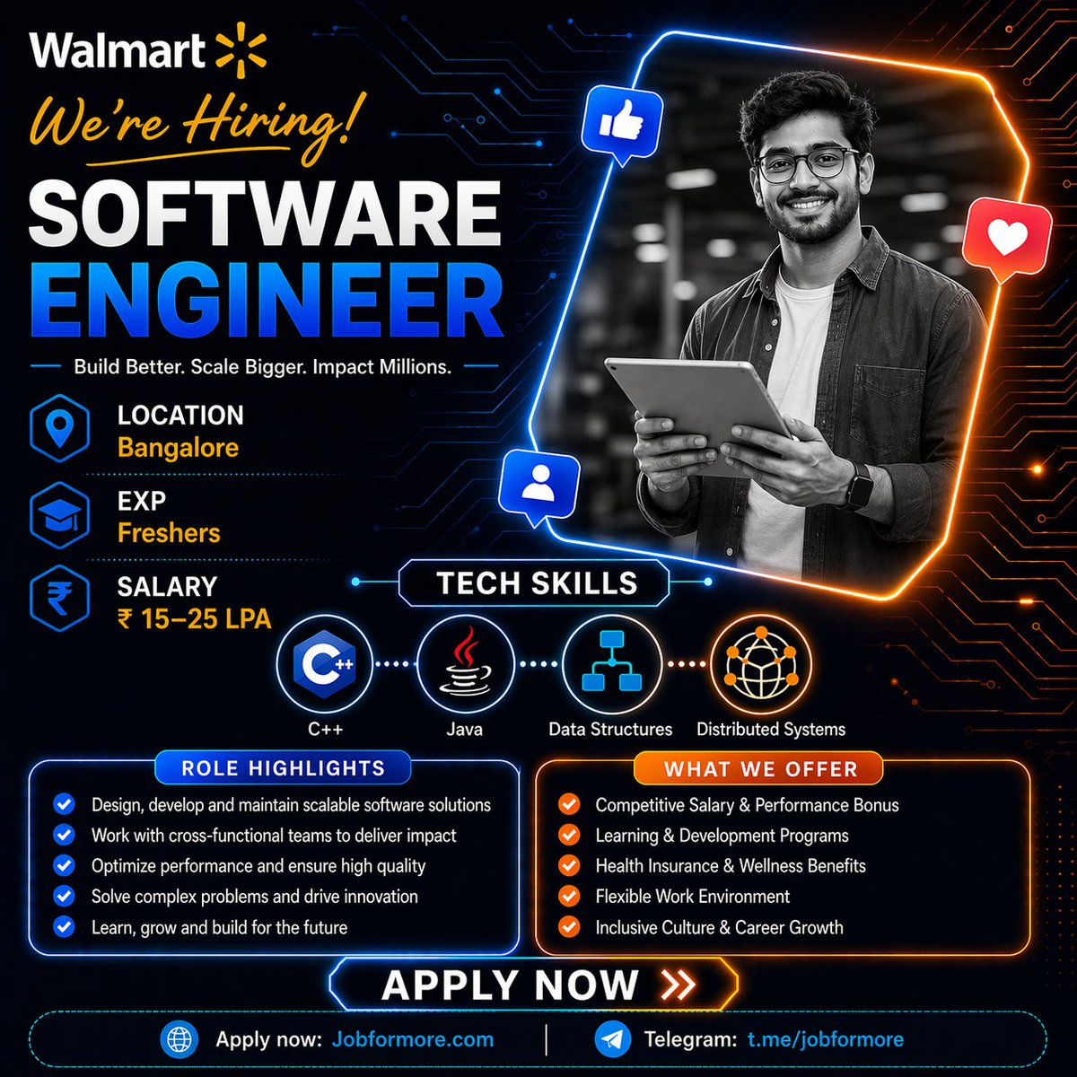 jobformore's tweet photo. π Software Eng @ Walmart!
π Bangalore
π 2027 Graduates
π₯ C++ + Distributed Systems
π° INR 15β25 LPA
Retail Tech Giant! π
#Walmart #SoftwareEng #BangaloreJobs #Freshers #Jobformore
Apply: https://t.co/AuahSkV3aN https://t.co/39oN7x7fLQ