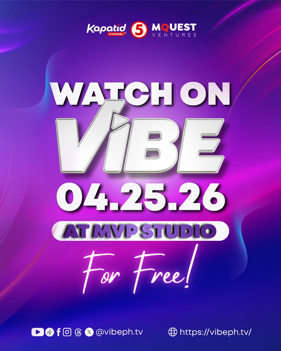 KapatidInsider's tweet image. GET READY for M.V.P — MAJOR VIBE PARTY as your favorite OPM MUSIC LIVE COUNTDOWN, is MOVING to the MVP STUIDOS at Mandaluyong City! 🤩💜

You can NOW BOOK your seats for FREE! Just chat @vibephtv's FB messenger or visit at: zerva.app/en/vibelive/vi….

#VibePH #VibeTV5