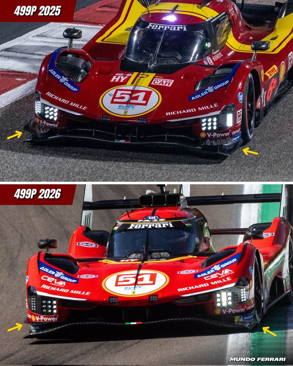 Las novedades en la Ferrari 499P tras la re-homologación 🔍

Los principales cambios están en la parte trasera con la eliminación del gurney flap al final del cubremotor, y un rediseño en los endplates del alerón trasero y los sidewalls de las ruedas traseras.

#FerrariHypercar