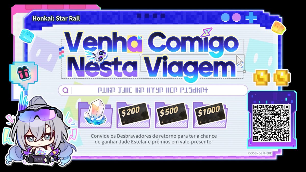 Convide outros Desbravadores de retorno a vincular seu código de convite e fazer login no jogo para ganhar Jade Estelar, cartões-presente e outras recompensas surpresa.