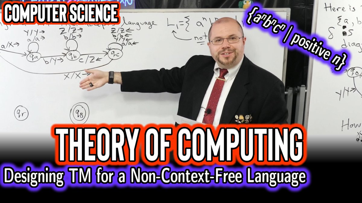 PageWizardGLE's tweet image. In today's lecture, we design a Turing Machine for a non-context-free language!  To do this, we design a simpler Turing Machine for one language, and extend our ideas to obtain the more general result.  We carefully walk through a thought process for our design.
#computerscience