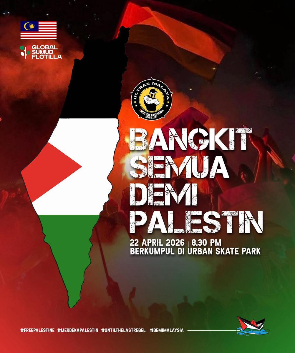 UltrasPanthers's tweet photo. MERDEKA PALESTIN!!!
Kita satukan hasrat, berkumpul dan menuju ke Kedutaan US sebagai isyarat:
BEBASKAN GAZA!
BUKA PINTU RAFAH TANPA SEKATAN!
Tempat berkumpul : Urban Skate Park
Masa : 8:30 Malam
9:00 tajam kita gerak !
#MerdekaPalestin
#UTLR
#KembalikanBolaSepakKepadaRakyat https://t.co/D092TqdjC5