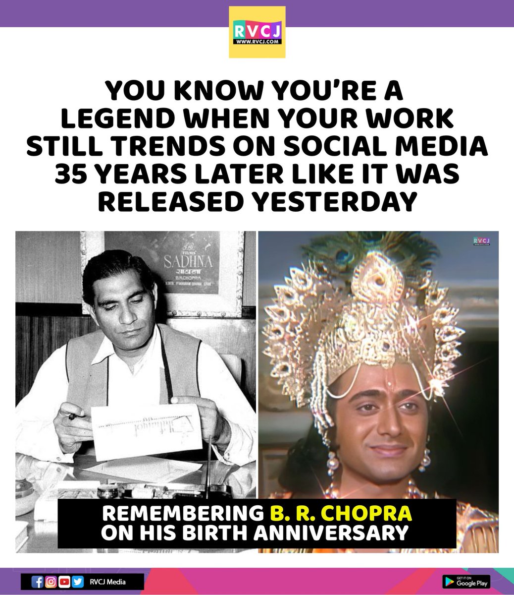 rvcjmovies's tweet image. Remembering B.R. Chopra on his birth anniversary 

#brchopra #mahabharat #bollywood #bollywoodmovies #ramayana